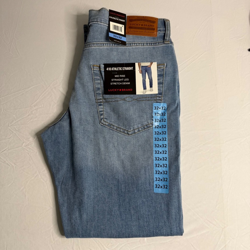 Lucky Brand 410 Athletic Straight Jeans Mens 32x32 Light Wash Stretch Denim New